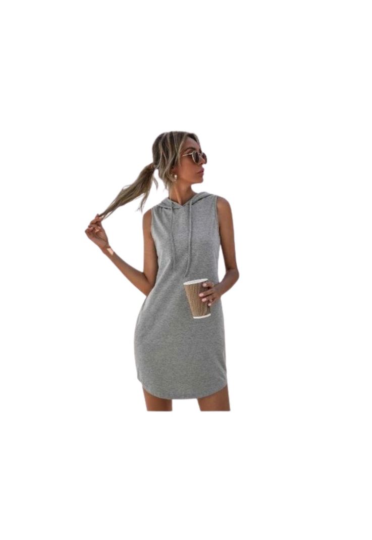 Vestido Deportivo Corto Suelto Sin Manga Con Capucha Verano-2