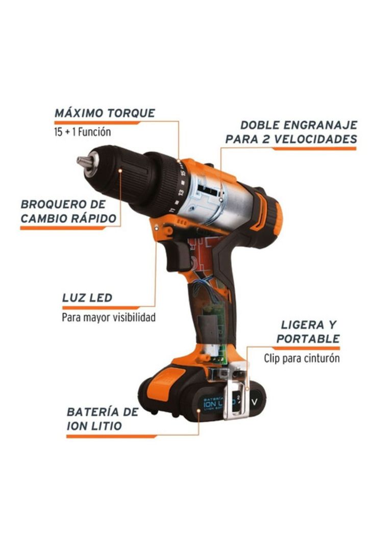 Taladro Atornillador Inalámbrico 3/8 12v + Bat + Car Truper-1