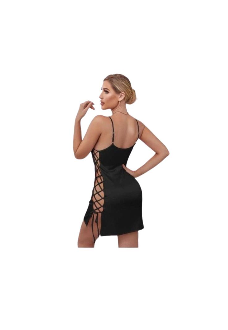 Lenceria Vestido Saten Cordon Lateral Erotico Dormir Sexy-2