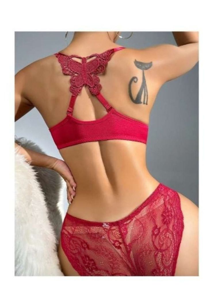 Lenceria Conjunto Brassier Tanga Mariposa Encaje Sexi-4