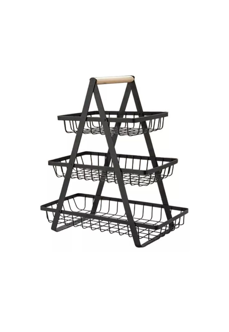 Cesta Para Frutas Vegetales Organizador de Acero/Madera Rectangular Multiusos 3 Niveles-1