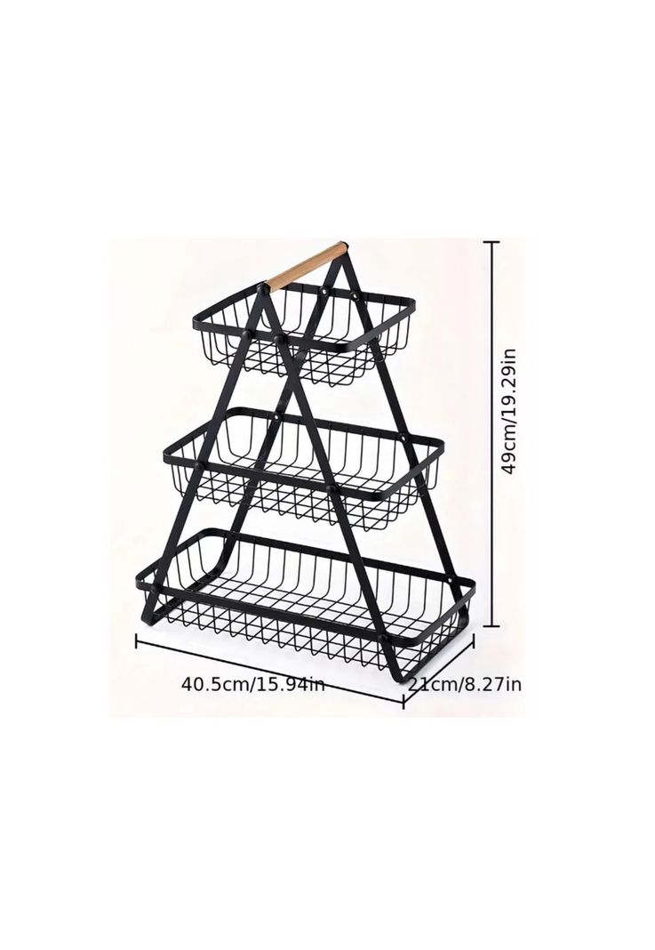 Cesta Para Frutas Vegetales Organizador de Acero/Madera Rectangular Multiusos 3 Niveles-4