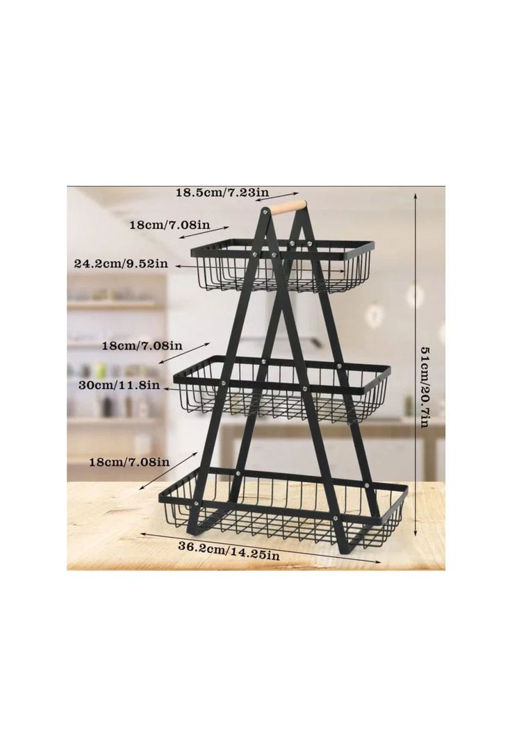 Cesta Para Frutas Vegetales Organizador de Acero/Madera Rectangular Multiusos 3 Niveles-6