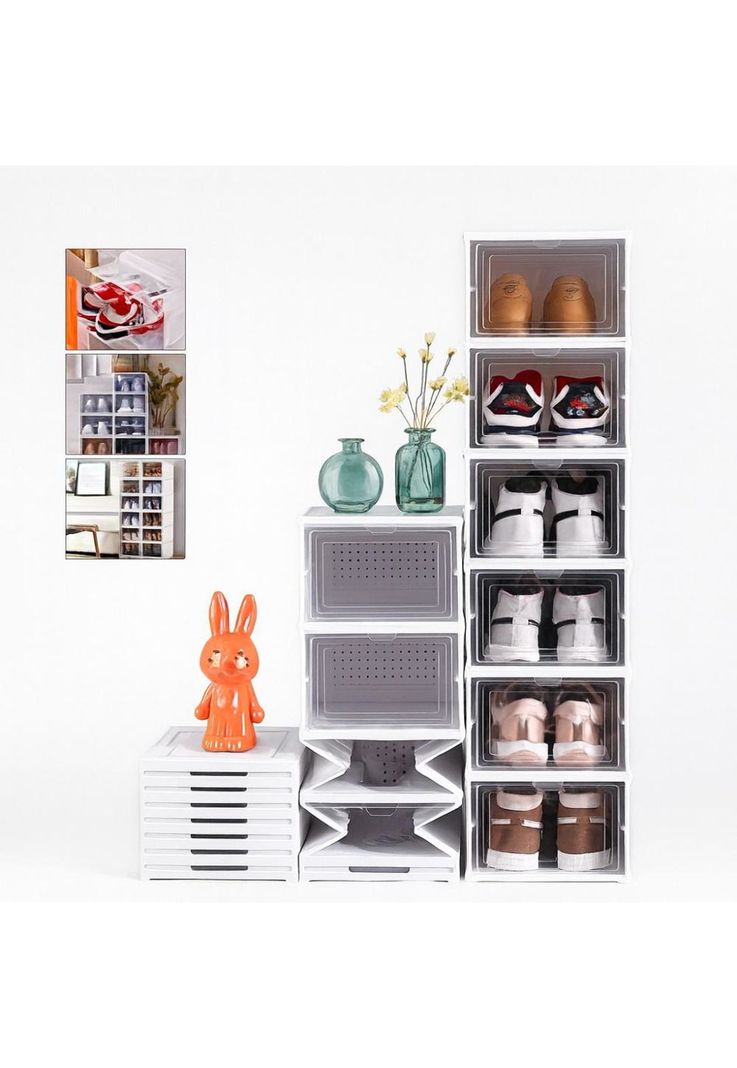 Zapatera Plegable Cajas Organizadoras 6 Niveles Transparente Blanco