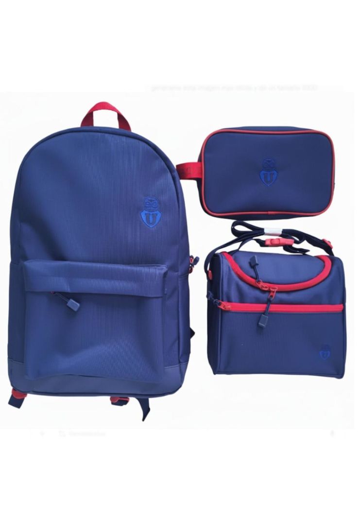 Set Escolar 3 en 1 Azul Mochila, Lonchera, estuche Titanio 0