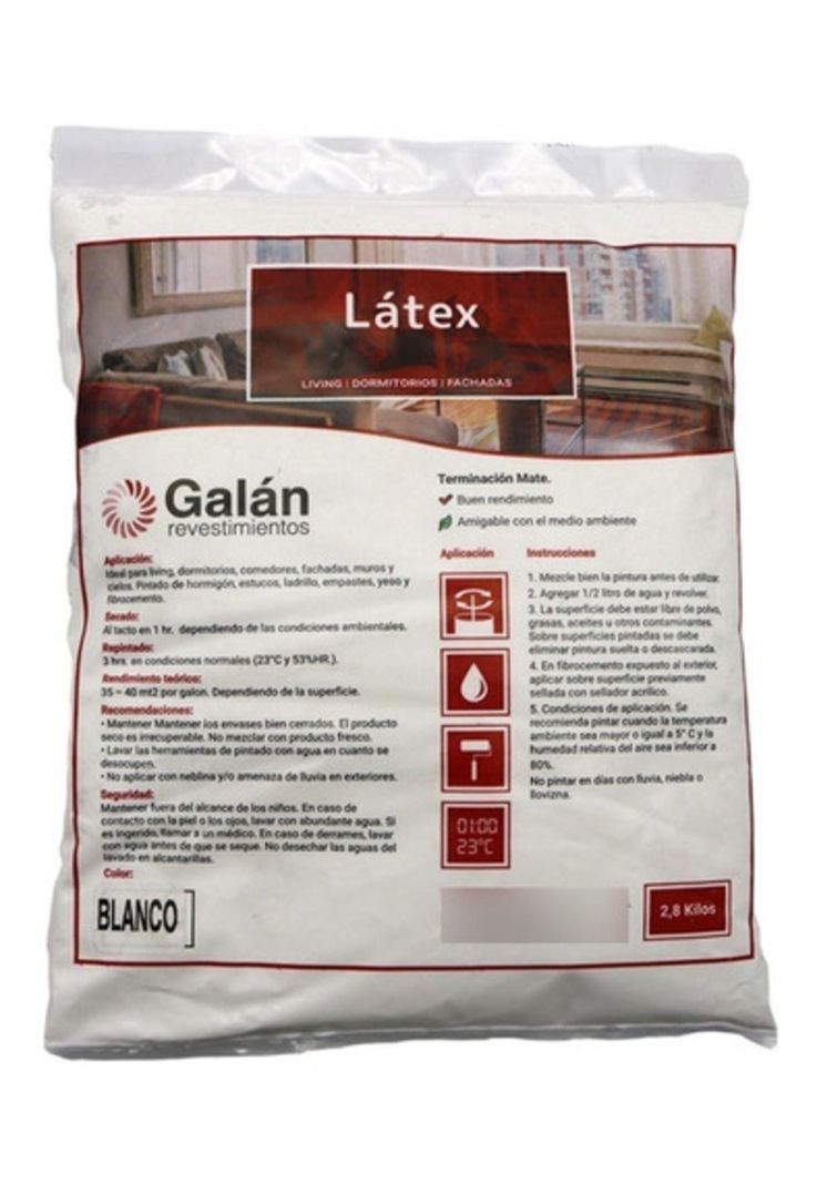 Pintura En Bolsa Latex 2.8 Kilos Blanca Galan-0