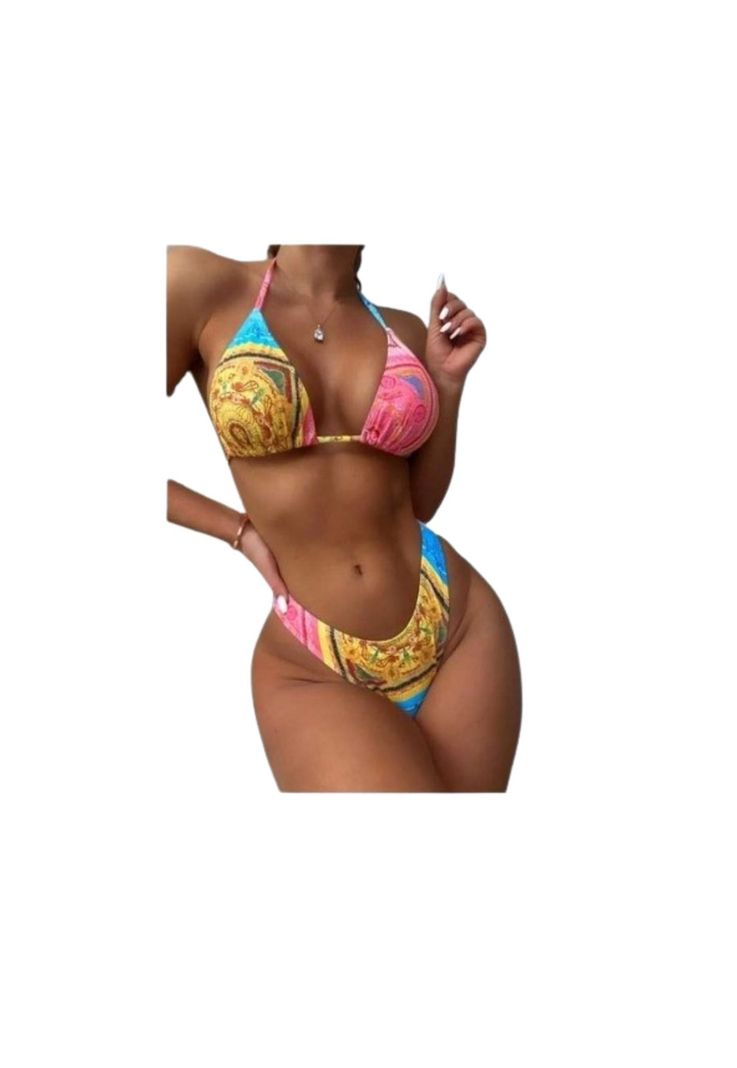 Traje Baño Tiro Alto Realce Con Almohadillas Multicolor Sexy-1