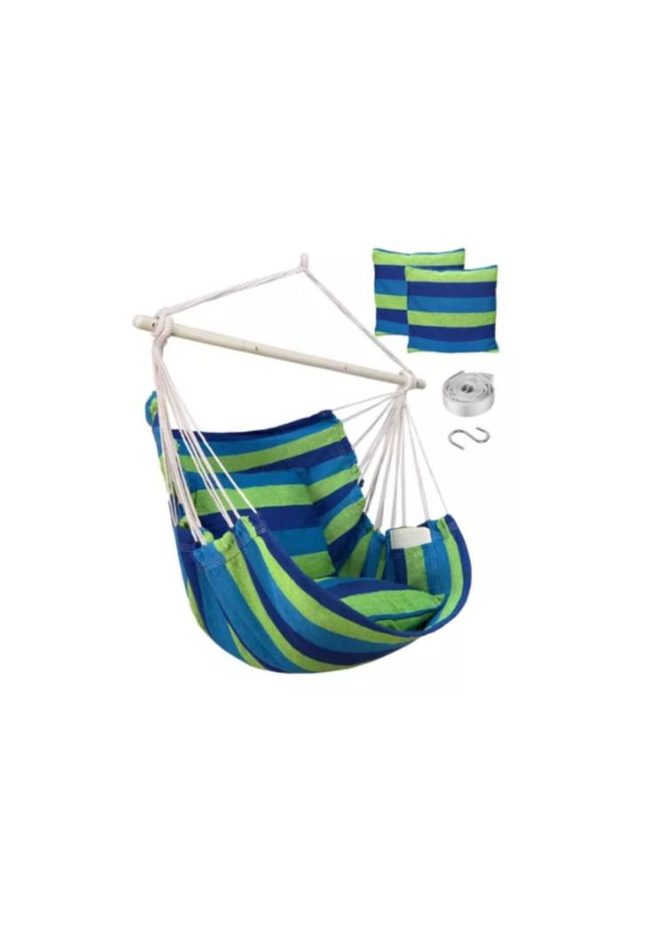 Silla hamaca colgante con cuerda + 2 cojines Columpio Jardín-2