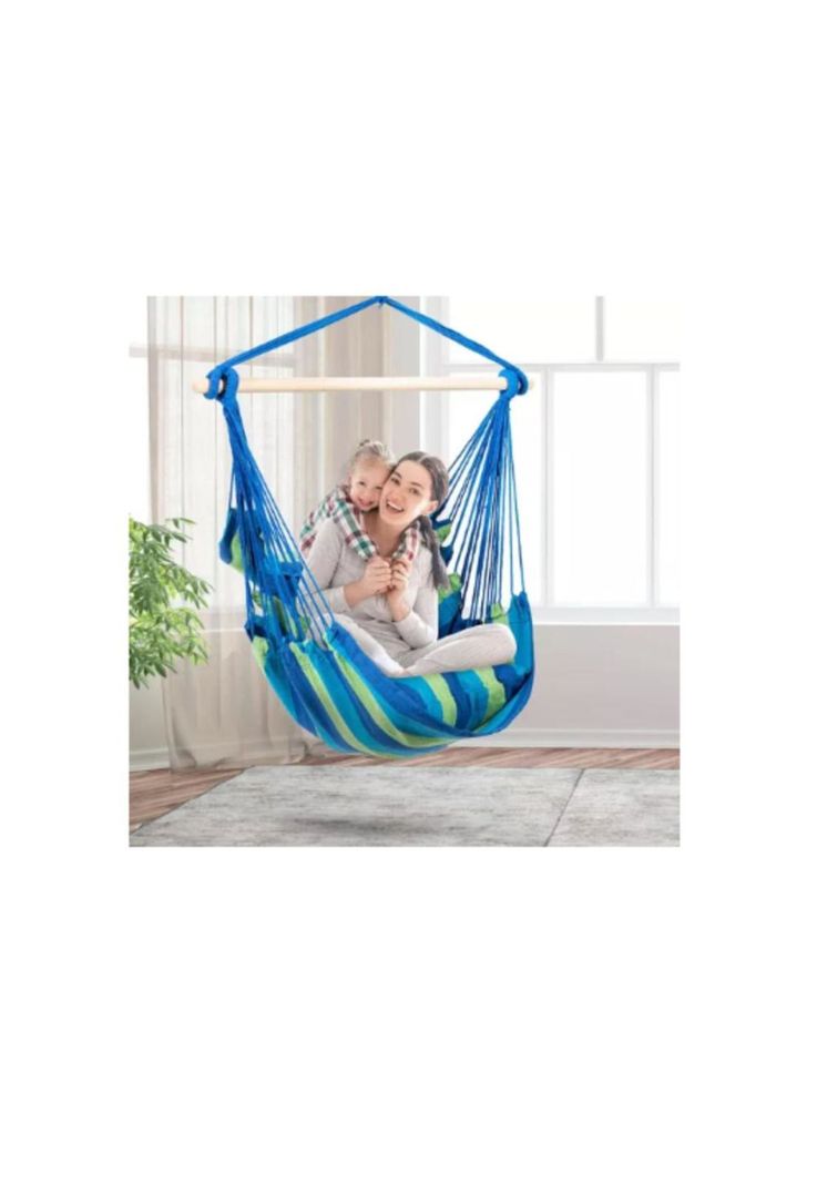 Silla hamaca colgante con cuerda + 2 cojines Columpio Jardín-5