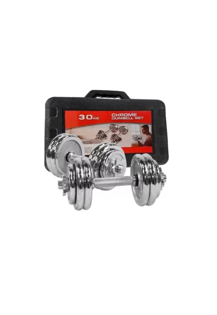 Set de Mancuernas Cromadas Ajustables de 30kg + Maletín-0