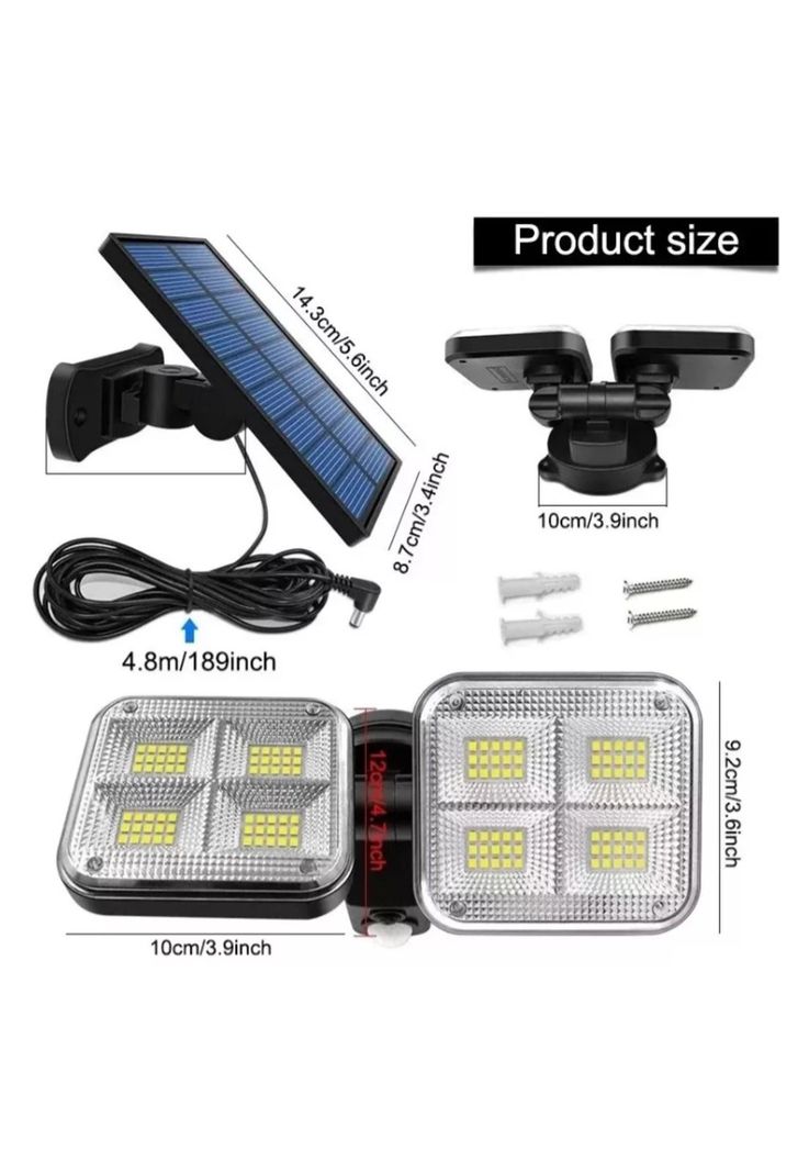 Luz Solar Foco Triple Cabezal Con Sensor De Movimientos Negro Con Cable-1