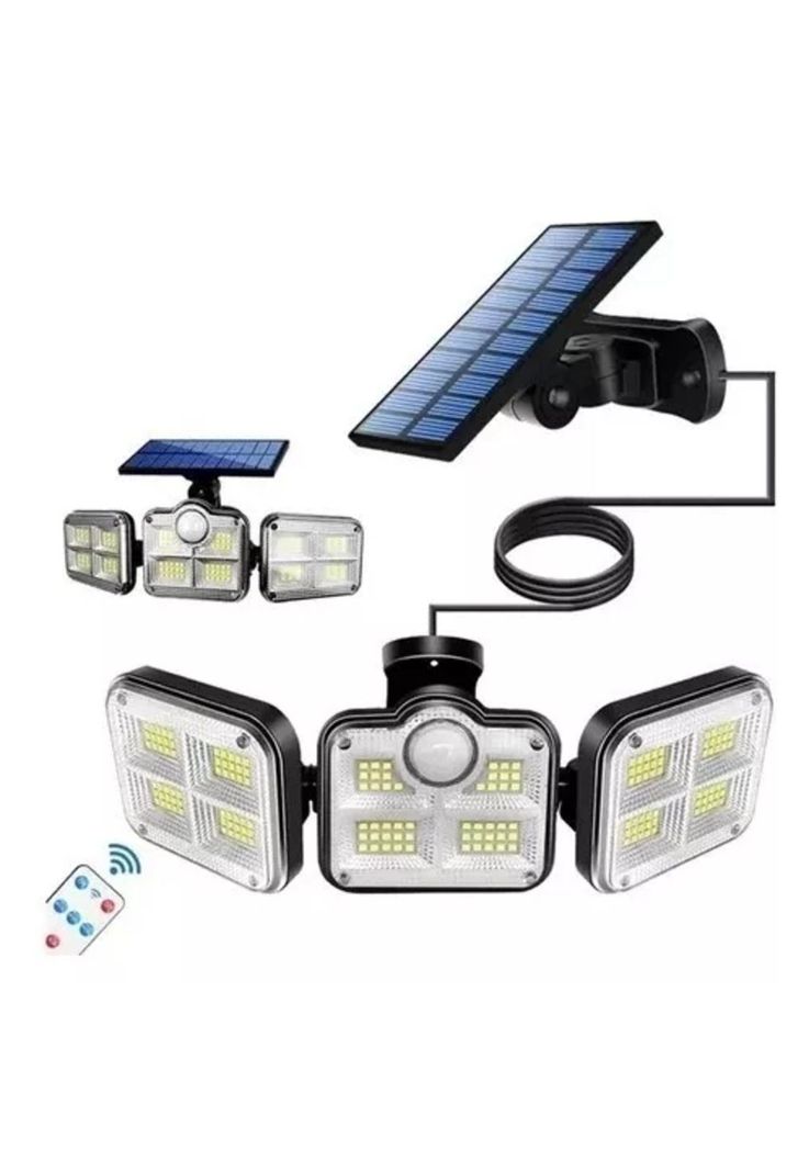 Luz Solar Foco Triple Cabezal Con Sensor De Movimientos Negro Con Cable-2