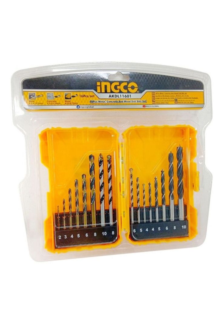 Set De Brocas 16pcs Metal/concreto/madera Ingco Profesional-1