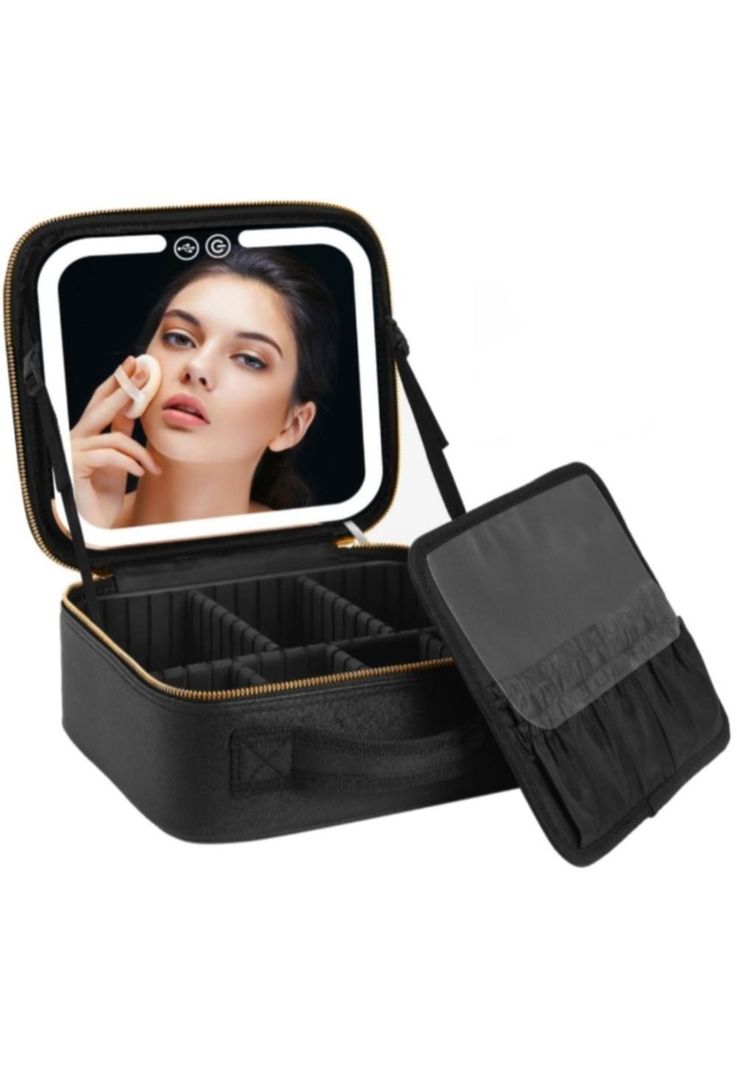 Cosmetiquero Maletin con Espejo Led y Divisiones Ajustables Negro