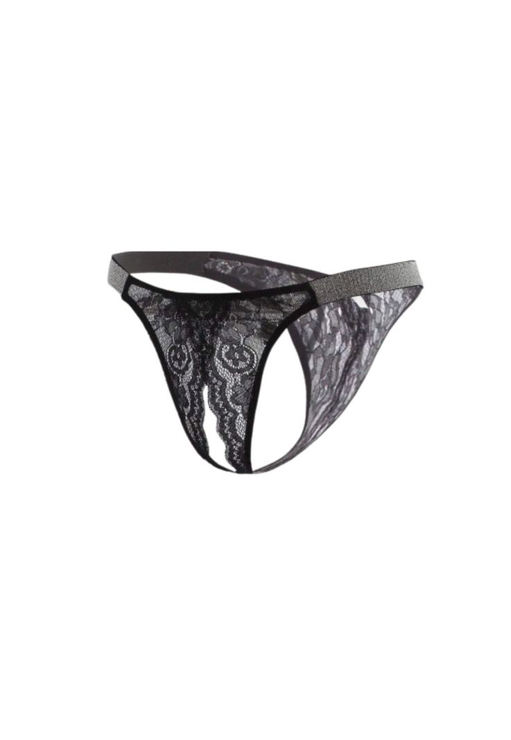 Tanga Colaless Entrepierna Abierta Encaje Y Cinta Brillante-1