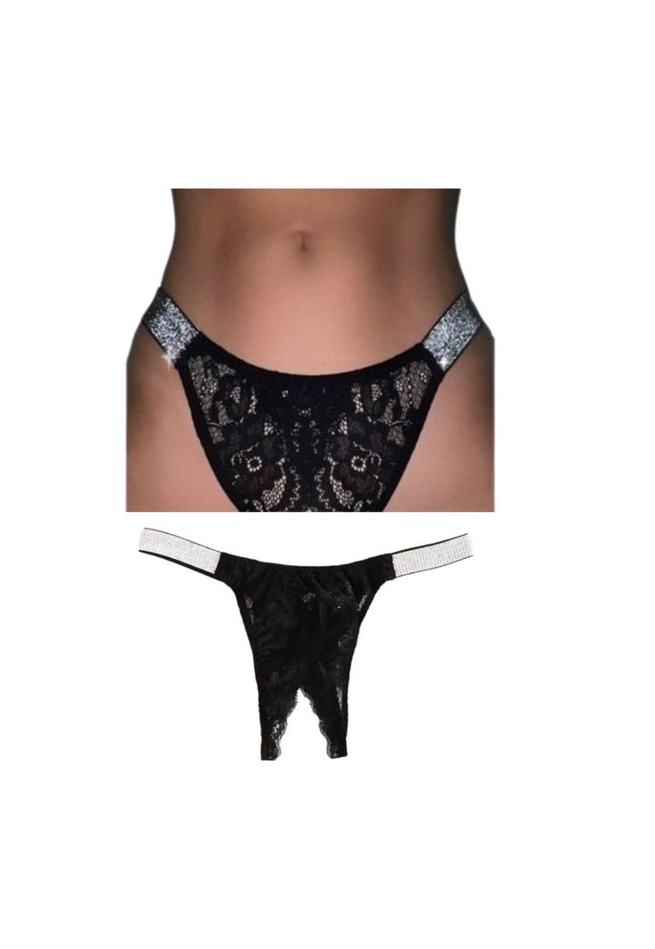 Tanga Colaless Entrepierna Abierta Encaje Y Cinta Brillante-2