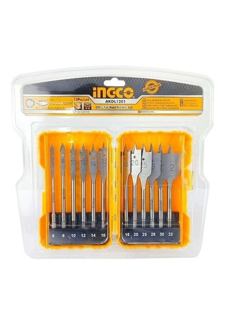 Set De Brocas Planas Madera Industrial 12pzs 6-32mm Ingco-1