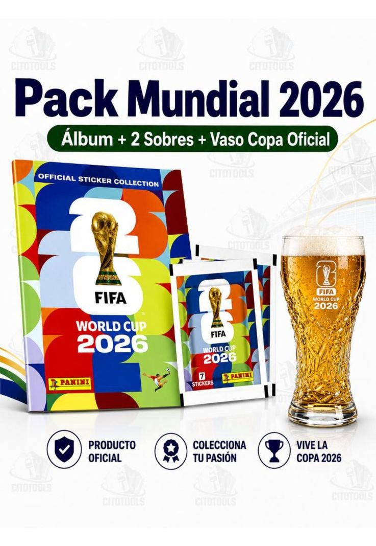 Pack Mundial 2026 Álbum +2 Sobres + Vaso copa Oficial
