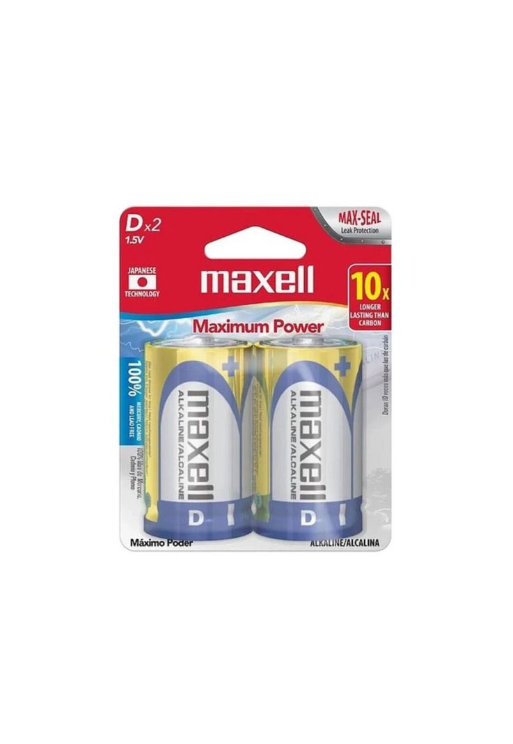 Pack 2 Pilas Alcalinas Maxell Tipo D – Energía Duradera-0