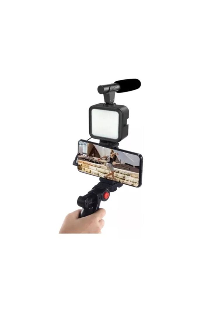 Kit De Grabación Con Micrófono Luz Led Y Soporte Trípode-2