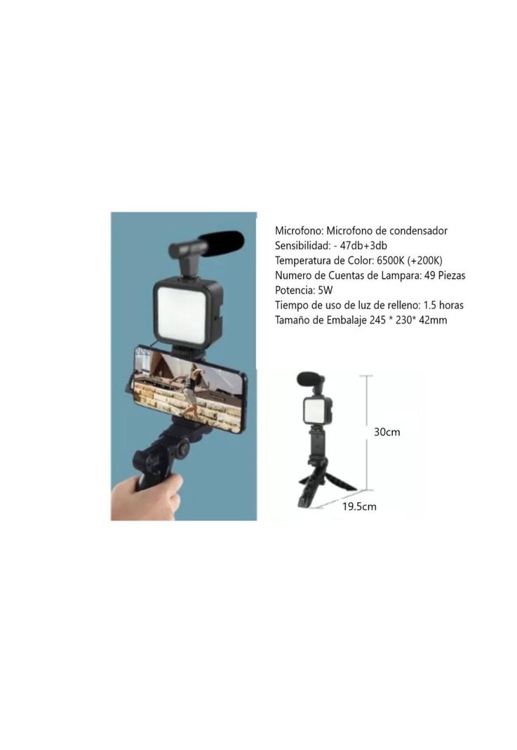 Kit De Grabación Con Micrófono Luz Led Y Soporte Trípode-7