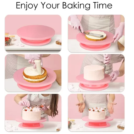 Base Para Decorar Tortas Plato Giratorio Rosado-2