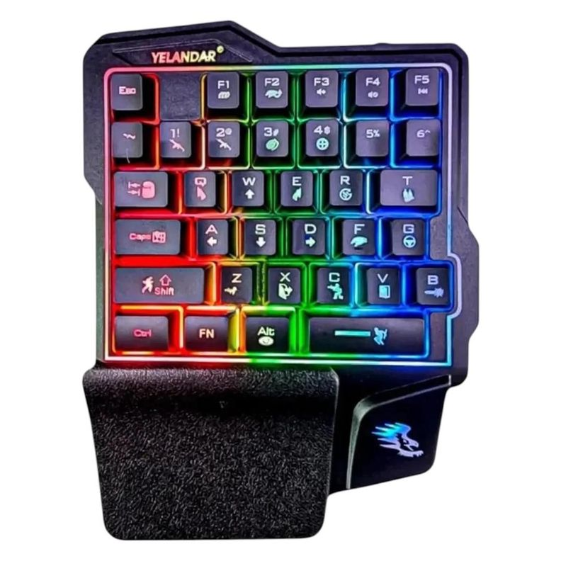 Teclado Gamer de Una Mano RGB Yelandar JX K7 con Reposamunecas USB