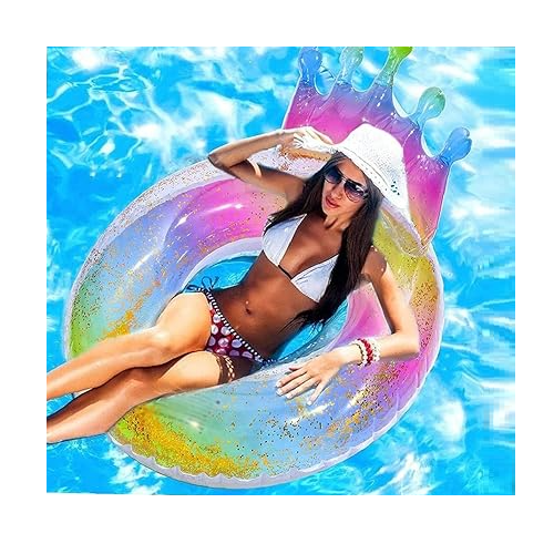 Flotador Inflable Para Piscina Con Lentejuelas Y Corona Divertido-2