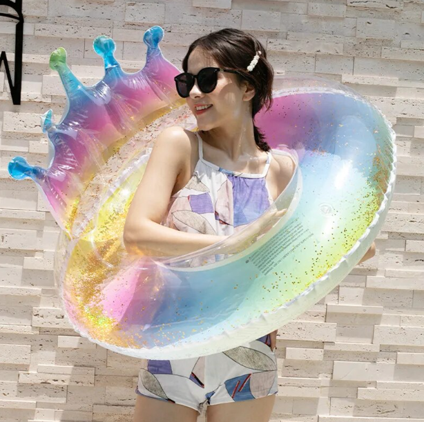 Flotador Inflable Para Piscina Con Lentejuelas Y Corona Divertido-5