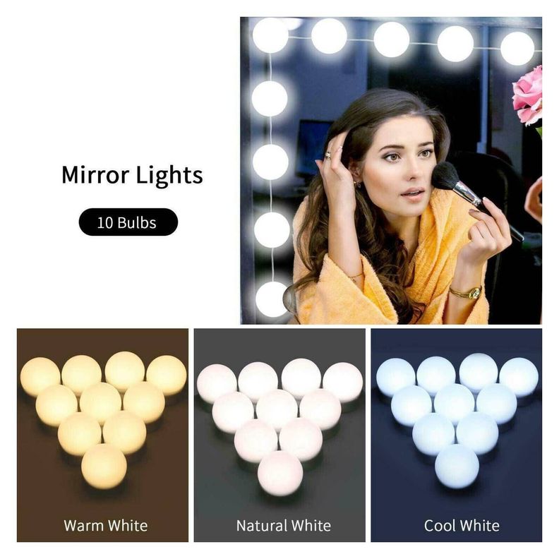 Set De 10 Luces Led Ampolletas Para Espejos Usb-1