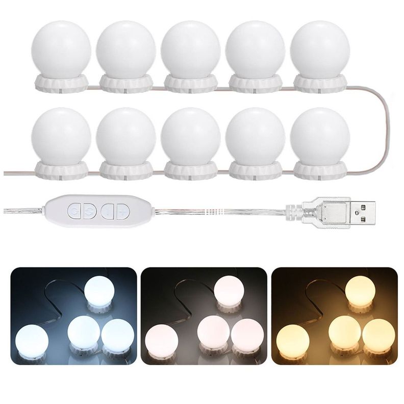 Set De 10 Luces Led Ampolletas Para Espejos Usb-0