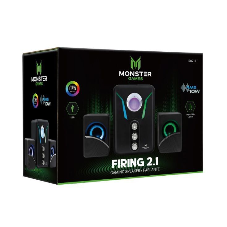 Subwoofer Parlante Gamer Monster 2.1 Modelo SW212-0