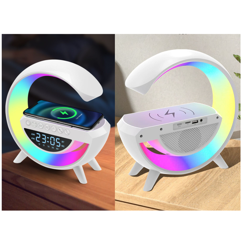 Altavoz Bluetooth Con Reloj Despertador Y Cargador Inalámbrico Luz LED-1