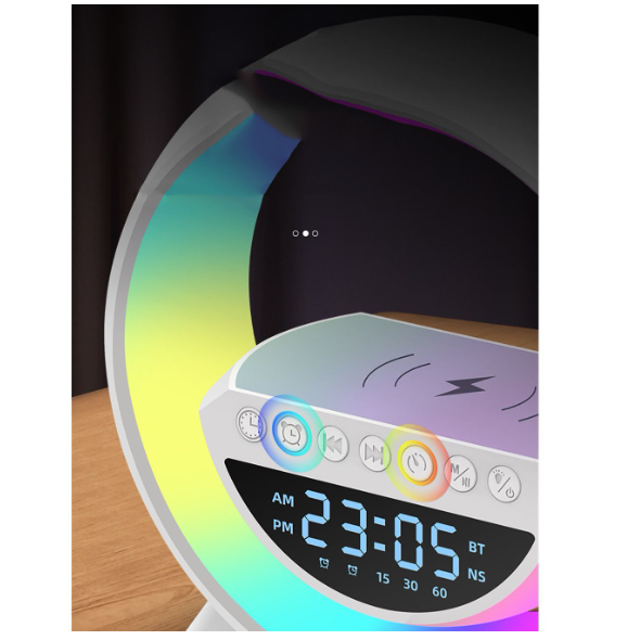 Altavoz Bluetooth Con Reloj Despertador Y Cargador Inalámbrico Luz LED-2
