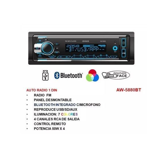 Radio Para Auto Aiwa AW-5880 con USB 2.1, Bluetooth Y Lector de tarjeta SD-2