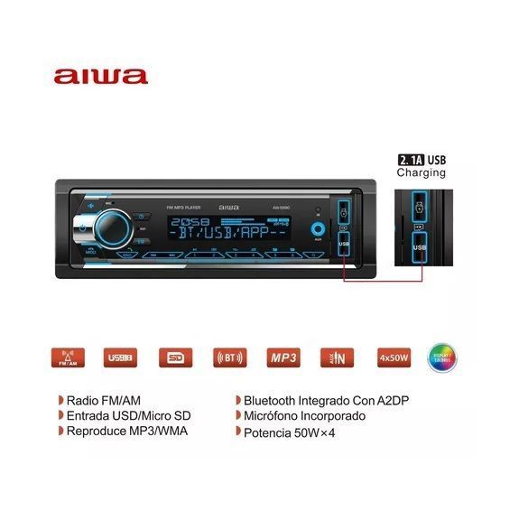 Radio Para Auto Aiwa AW-5880 con USB 2.1, Bluetooth Y Lector de tarjeta SD-3