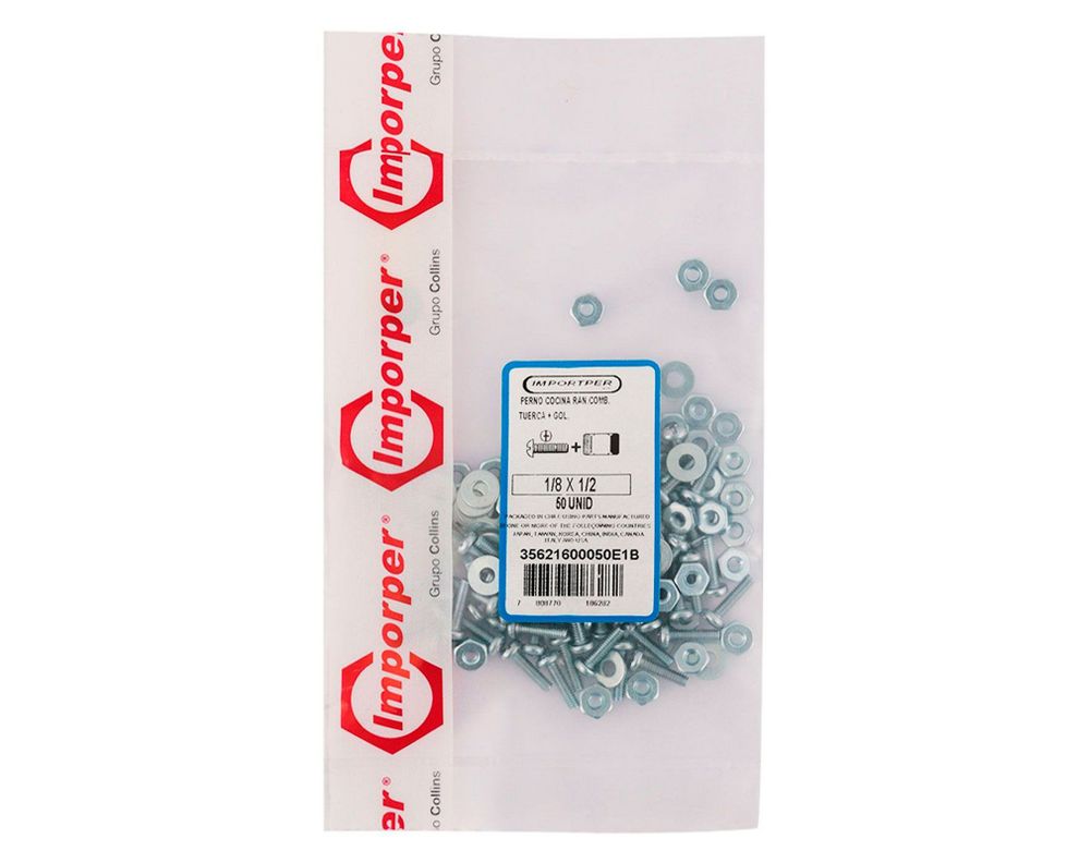 Perno cocina ranura combinada 1/8x1/2'' zincado 50 unidades Imporper-1