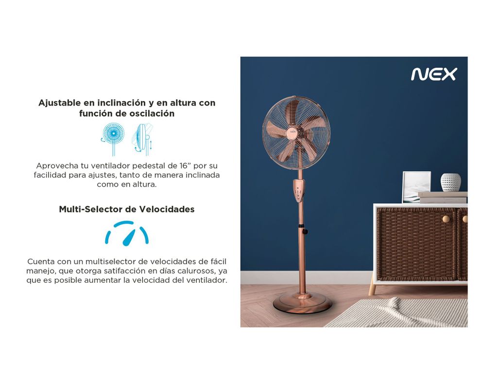 Ventilador pedestal 16'' cobre Nex-8