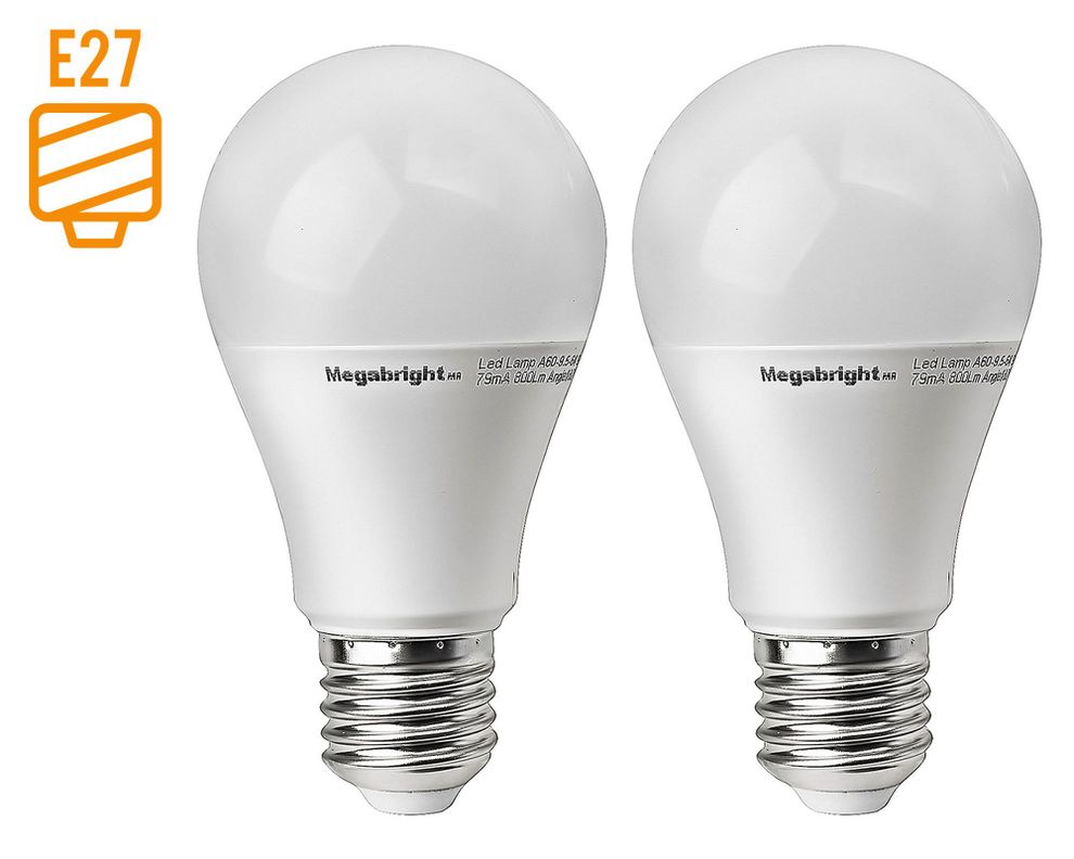 Ampolleta bright LED 9,5W E27 luz fría A60 2 unidades Megabright-0