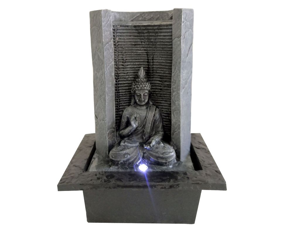 Fuente agua columna 25 cm buda sentado LED Outzen-0