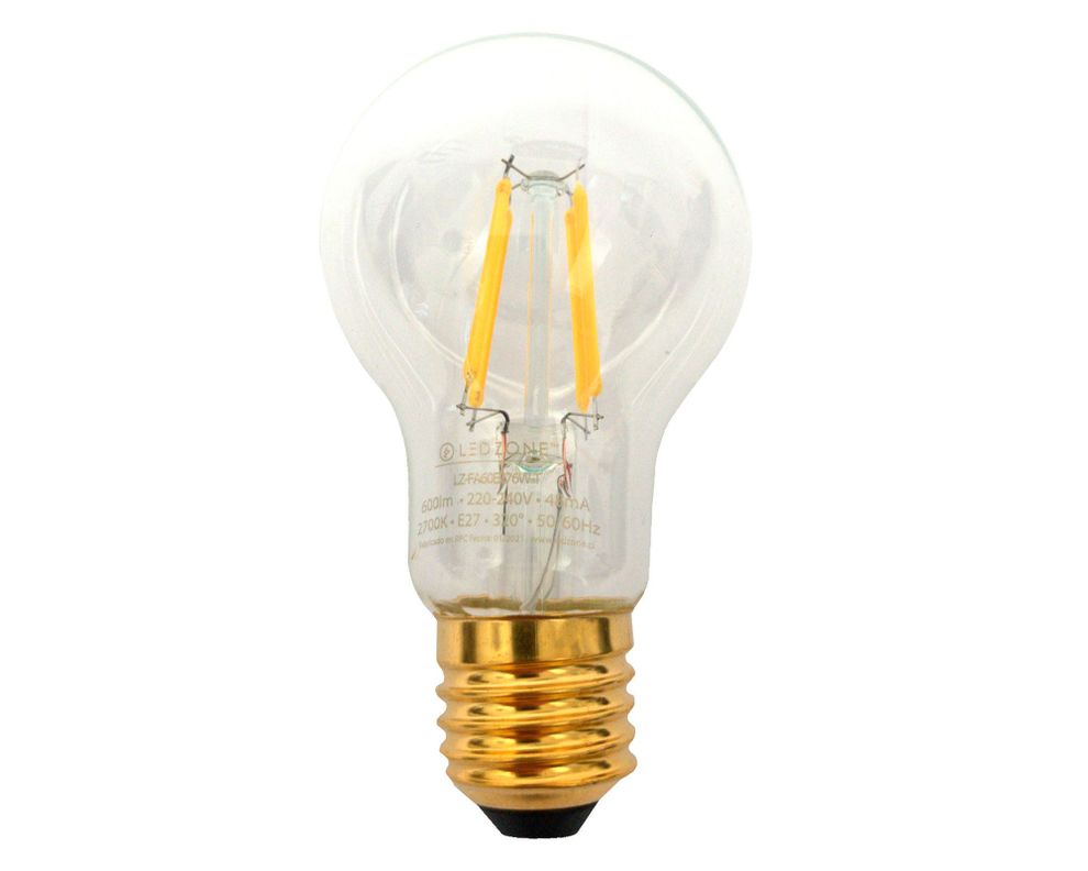 Ampolleta LED 6W E27 luz cálida filamento Ledzone.-0