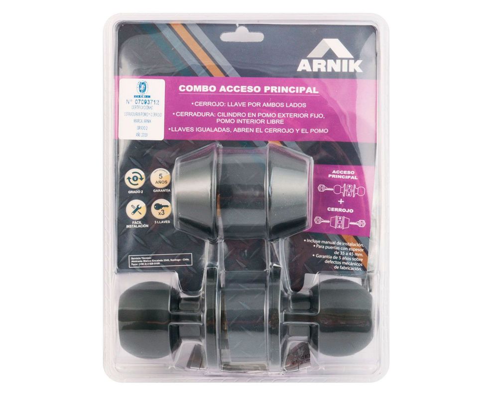 Pack cerradura acceso principal + cerrojo negro Arnik-6