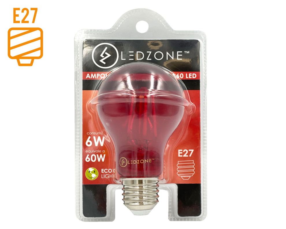 Ampolleta LED 6W E27 luz cálida rojo Ledzone.-0