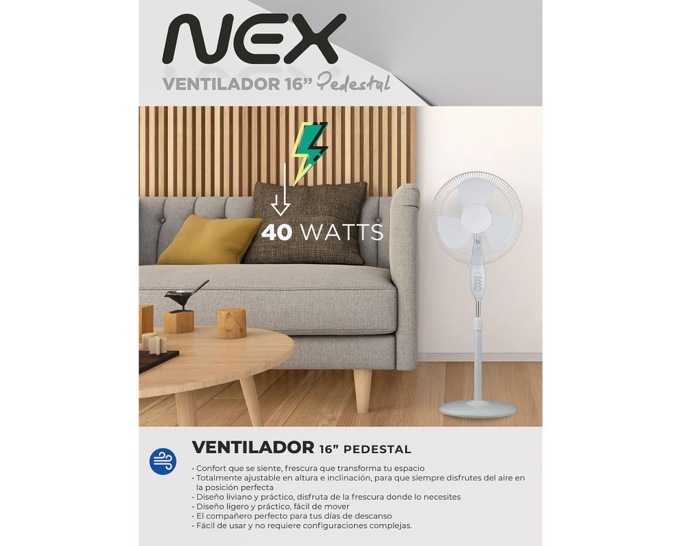 Ventilador pedestal 16'' VPT1610Wblanco Nex-7