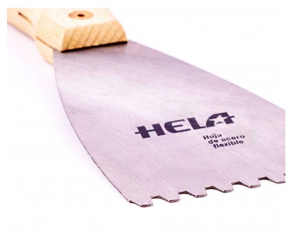 Espátula de acero 100 mm dentada Hela-2