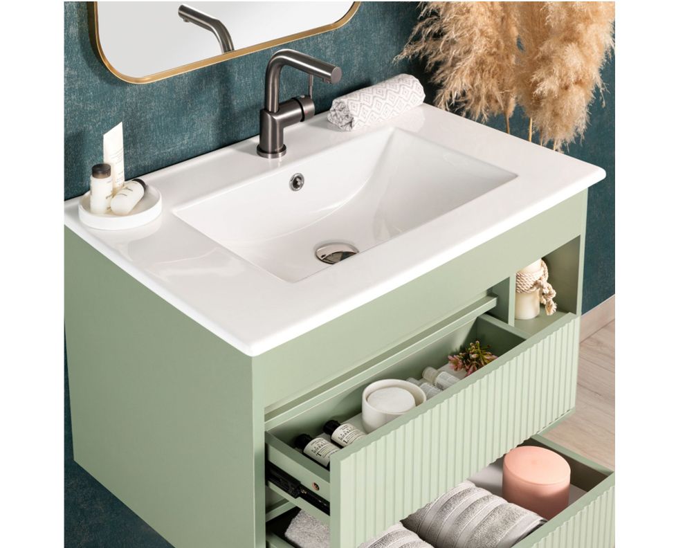 Mueble vanitorio Paris verde texturado + cubierta 61x46.5 cm-3