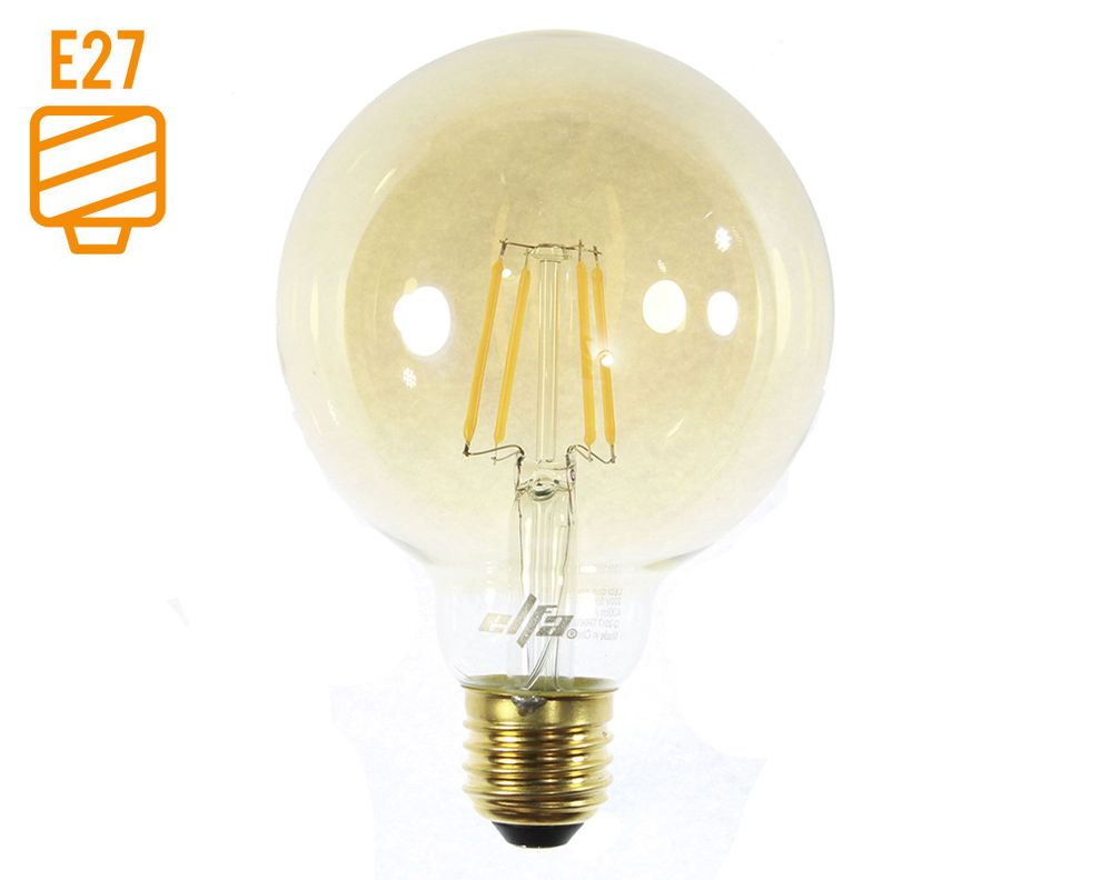 Ampolleta filamento LED 40W E27 luz cálida G95 Elfa.-0