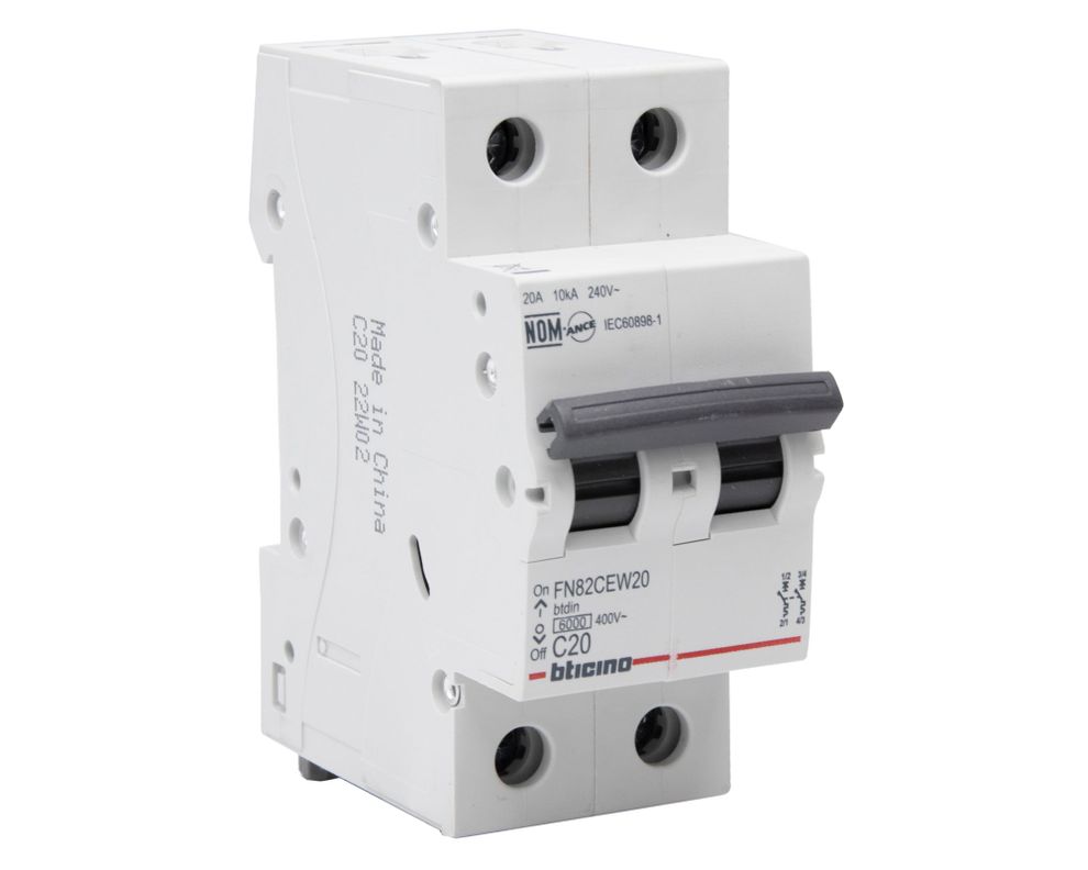 Interruptor automático bipolar 2 módulos 20A 6KA-1