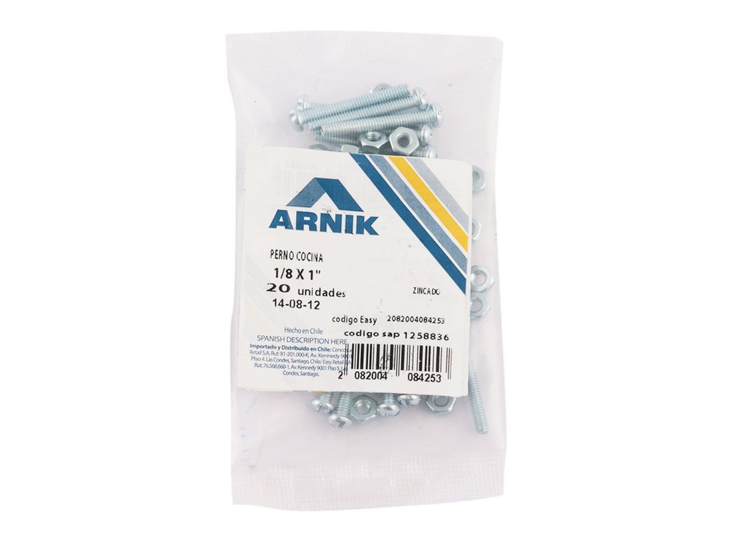 Perno cocina con tuerca 1/8x1'' zincado 20 unidades Arnik-1