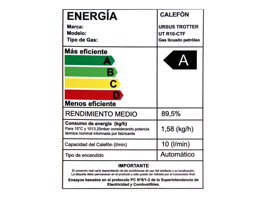 Calefont tiro forzado 10 lt gas licuado R10CTF Ursus Trotter-6